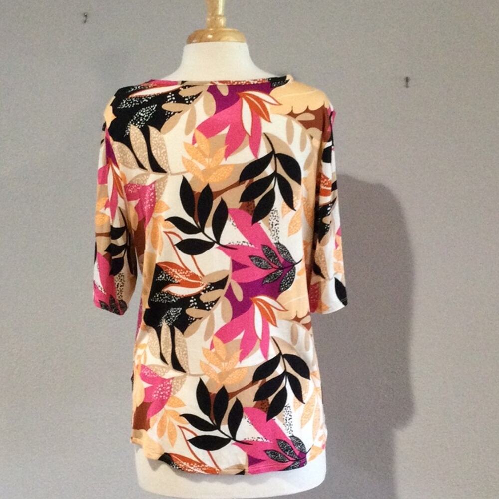 Apt 9 Multicolor Foliage Print Soft 3/4 Sleeve Tu… - image 7